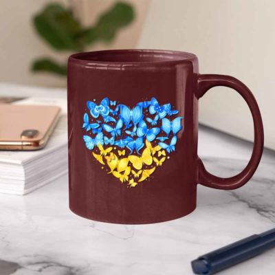 Maroon Mug Ukrainian Heart